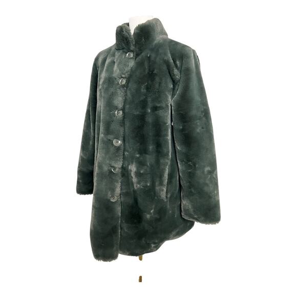 Rino & Pelle Green Faux Fur Jacket Size 42 / US 6 Mob Wife Twee Glam Warm Furry - Picture 3 of 9